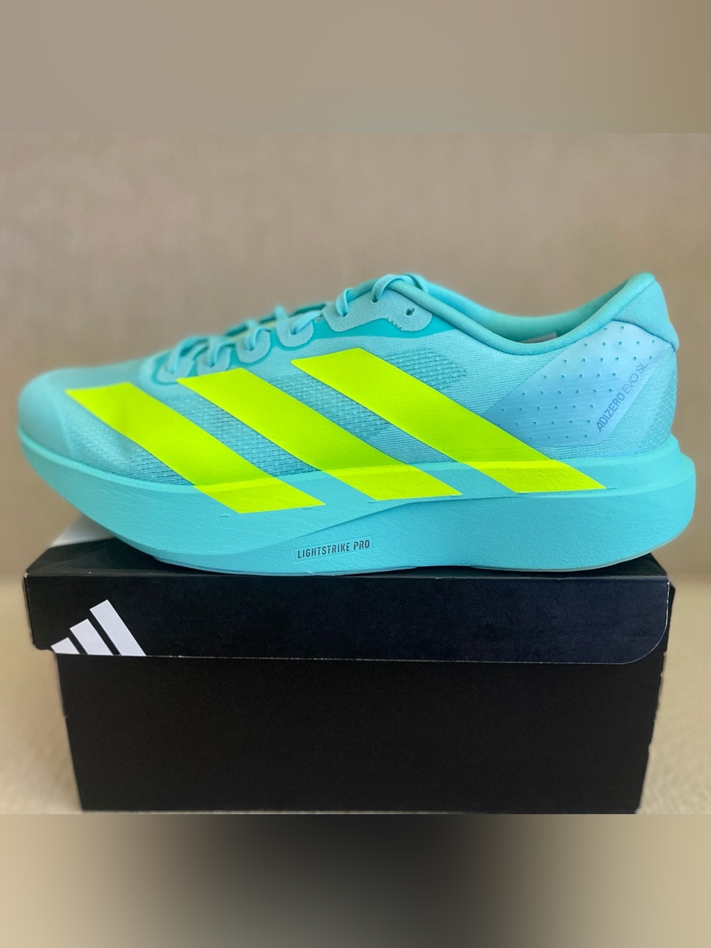 Adidas Adizero Evo SL Running Shoes Flash Aqua Lucid Lemon JS4506 Men’s NEW